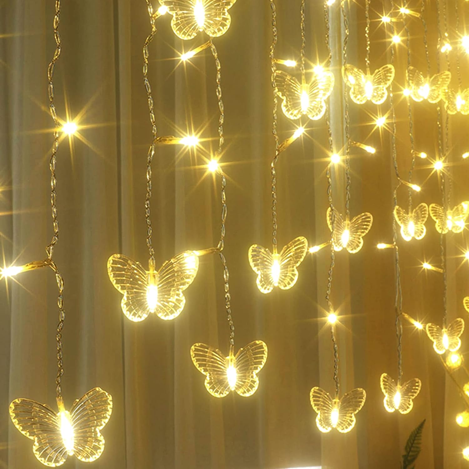 Curtain Butterfly String Light 20Ft 120LED Window USB Fairy Lights 24 Butterfly 8 Modes with Remote Control for Room Bedroom Patio Party Wedding Holiday Christmas Decoration (colorful)