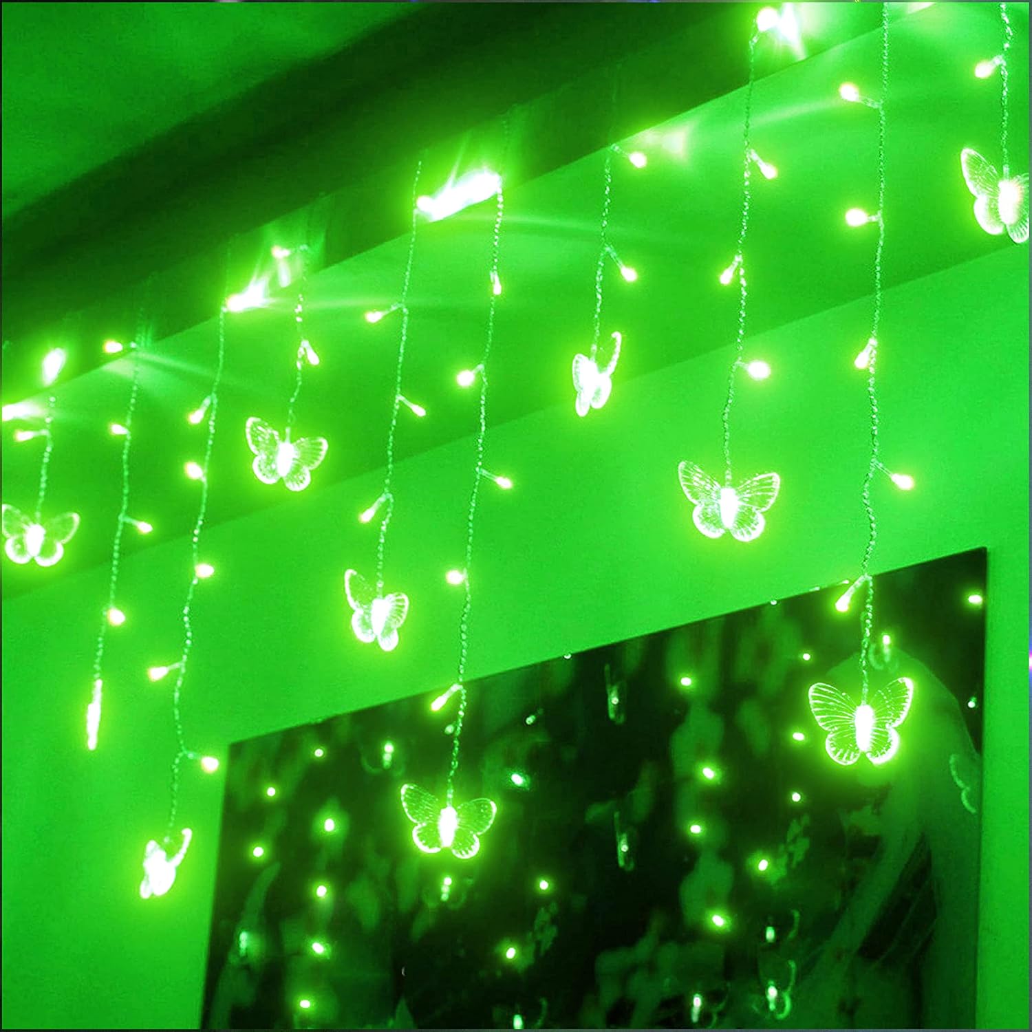 Curtain Butterfly String Light 20Ft 120LED Window USB Fairy Lights 24 Butterfly 8 Modes with Remote Control for Room Bedroom Patio Party Wedding Holiday Christmas Decoration (colorful)