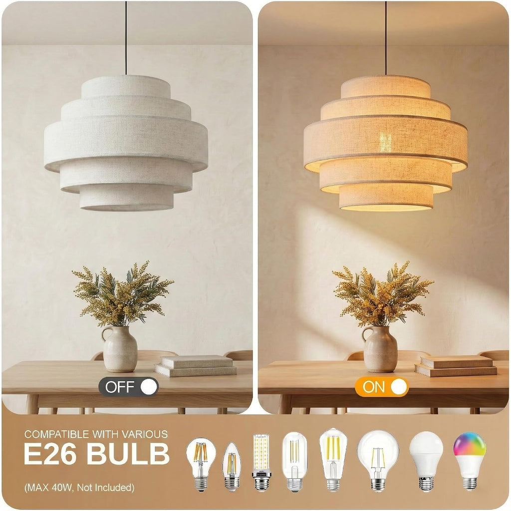 13 in Five-Tier Linen Drum Pendant Light – Beige – image 5
