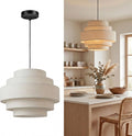 13 in Five-Tier Linen Drum Pendant Light – Beige – image 1