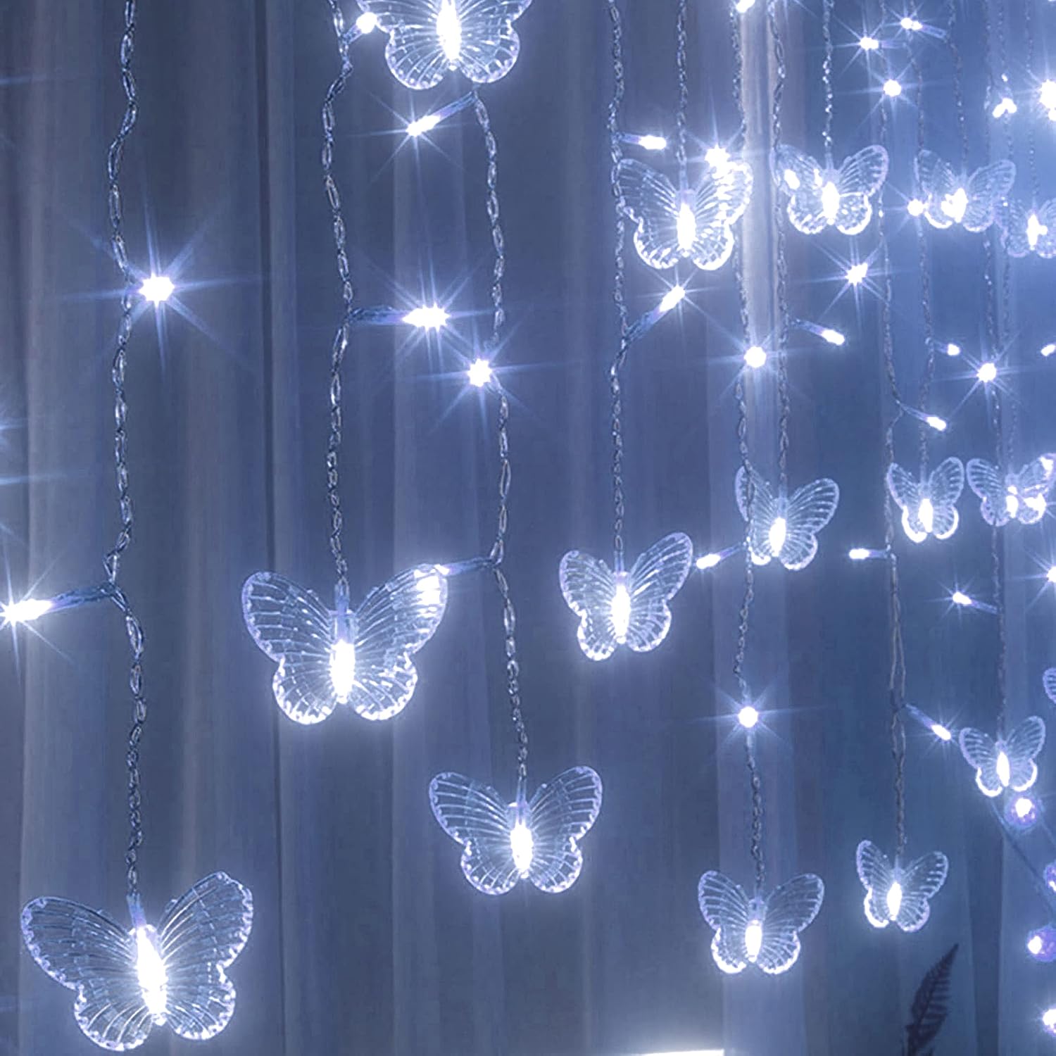 Curtain Butterfly String Light 20Ft 120LED Window USB Fairy Lights 24 Butterfly 8 Modes with Remote Control for Room Bedroom Patio Party Wedding Holiday Christmas Decoration (colorful)