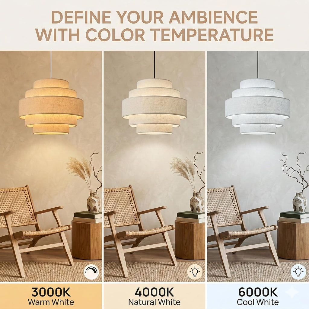 13 in Five-Tier Linen Drum Pendant Light – Beige – image 6