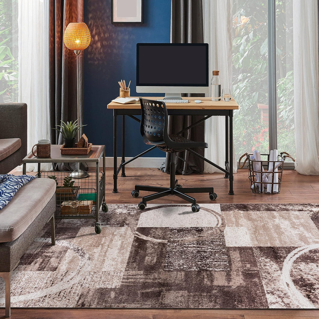 Rugshop Contemporary Abstract Circle Design Soft Area Rug 7'10" x 10'2" Gray