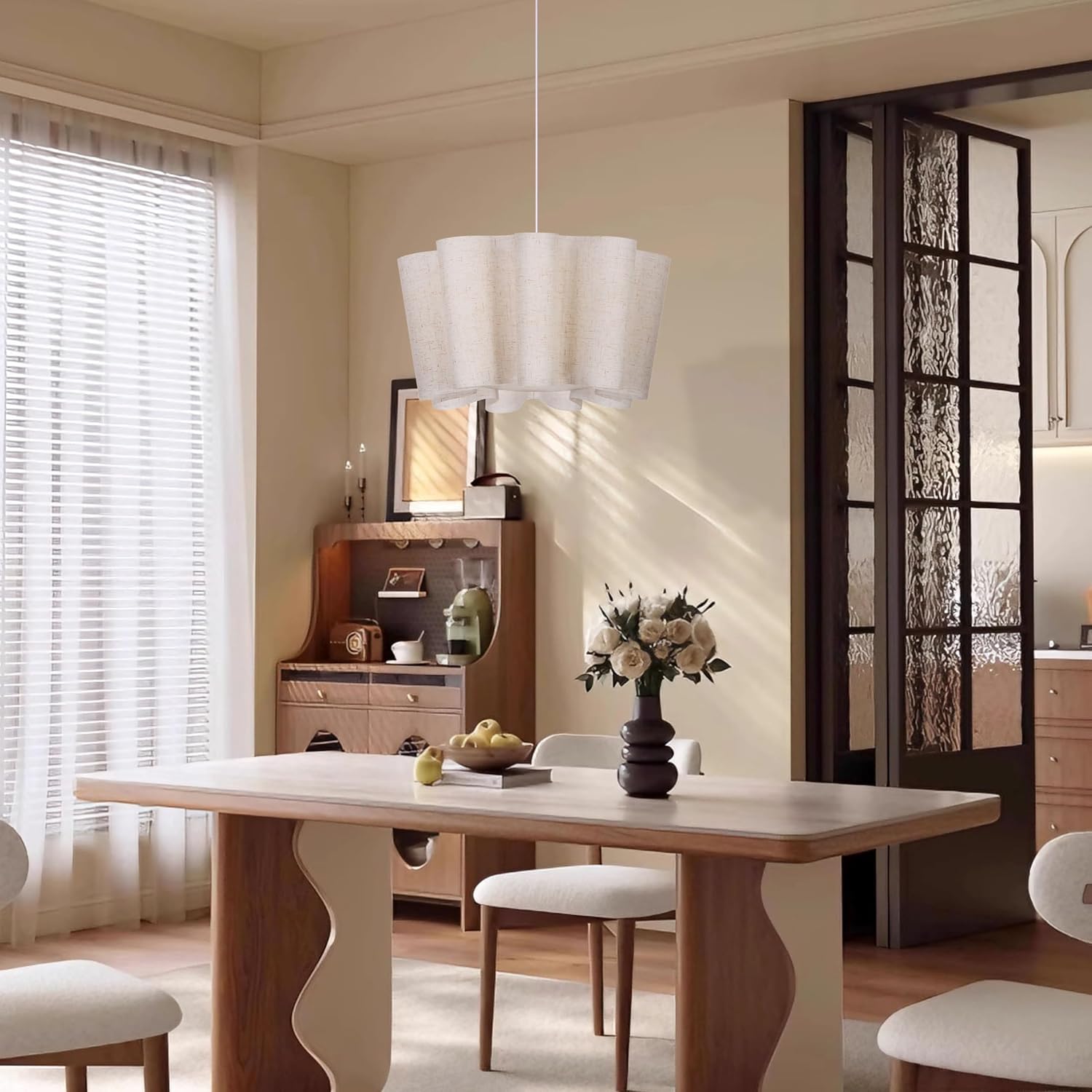 15.7 in Linen Petal Pendant Light – Beige – image 8