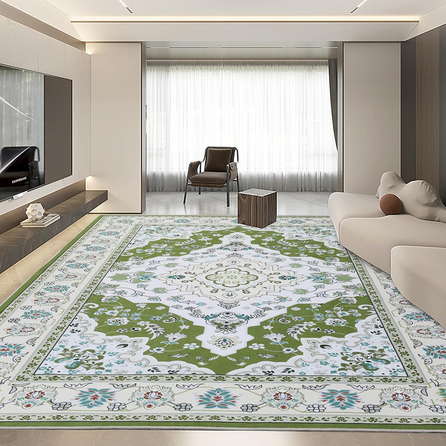 HOMBYS 10x14 Vintage Area Rug for Living Room Bedroom, Large Boho Floor Carpet with Non-Slip Backing for Indoor Office Dining Room, Traditional Home Deco Non-Shedding, Machine Washable