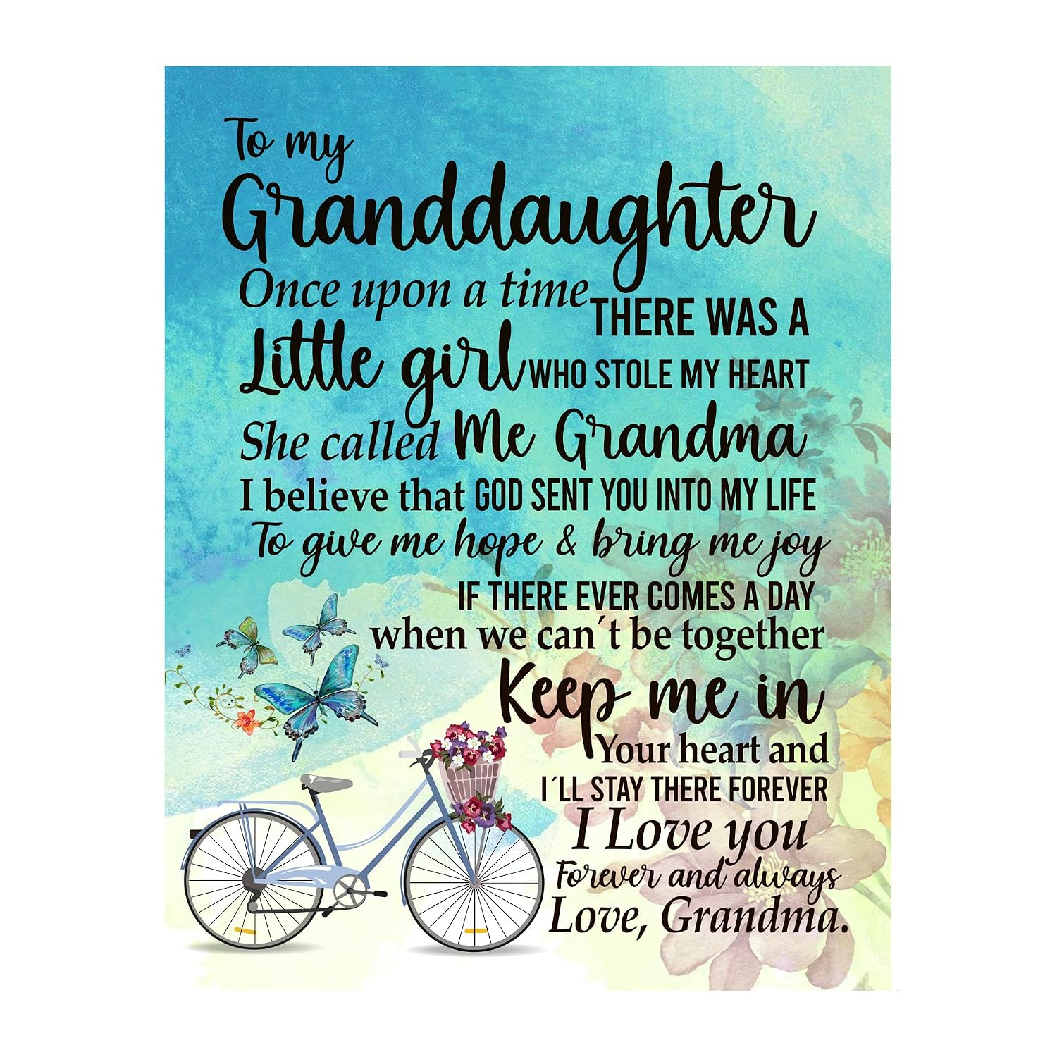 Grandma Love Message - Floral Inspirational Wall Decor, Family Motivational Wall Art Quotes Print, Ideal For Home Decor, Bedroom Decor, Kitchen Decor, or Living Room Decor For Wall, Unframed - 11x14