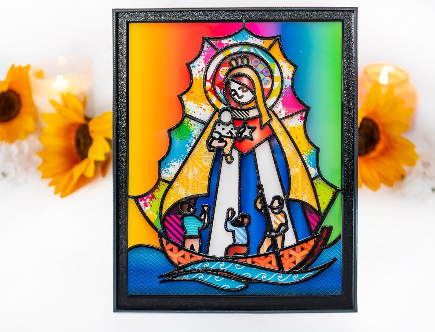 Imagen de la Virgen de la Caridad del Cobre con Marco.Framed 5x7 Artwork of Our Lady of Charity ready to decor your Living Room,Bedroom or Office.