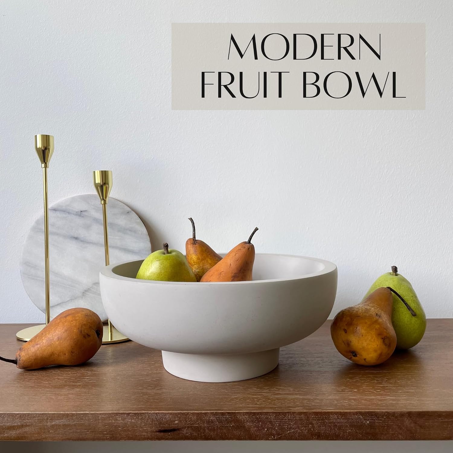 OAKOA Concrete Fruit Bowl for Kitchen Counter - Large Decorative Bowl for Home Decor - Modern Pedestal Bowl - Key Bowl for Entry Table - Footed Bowl - Entryway Bowl for Keys