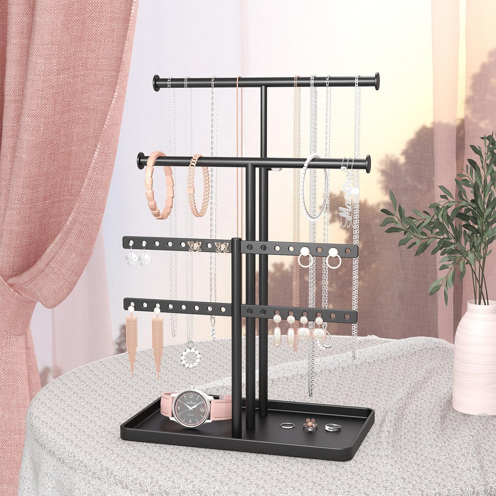 Jewelry Holder Organizer Necklace Display: Metal Aesthetic Room Decor Tree Stand for Necklace Bracelet Hanger and Earrings Storage beautiful jewelry tower for mom wife girlfriend (Gold)