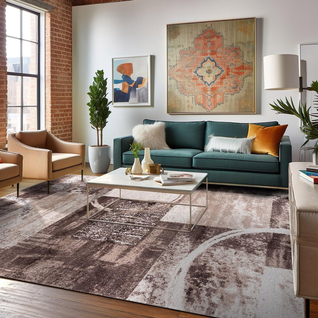 Rugshop Contemporary Abstract Circle Design Soft Area Rug 7'10" x 10'2" Gray