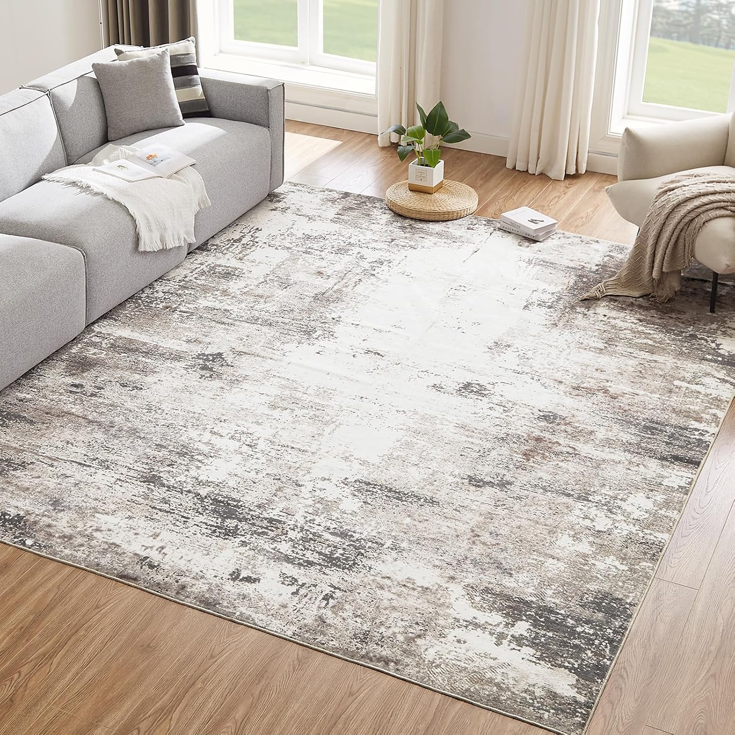 Machine Washable Rug 5'x7' Abstract Washable Area Rugs for Living Room Non Slip Rugs for Bedroom Modern Woven Rug Boho Rug Soft Carpet Kitchen Dining Rugs Home Decor Office Rug (Black)