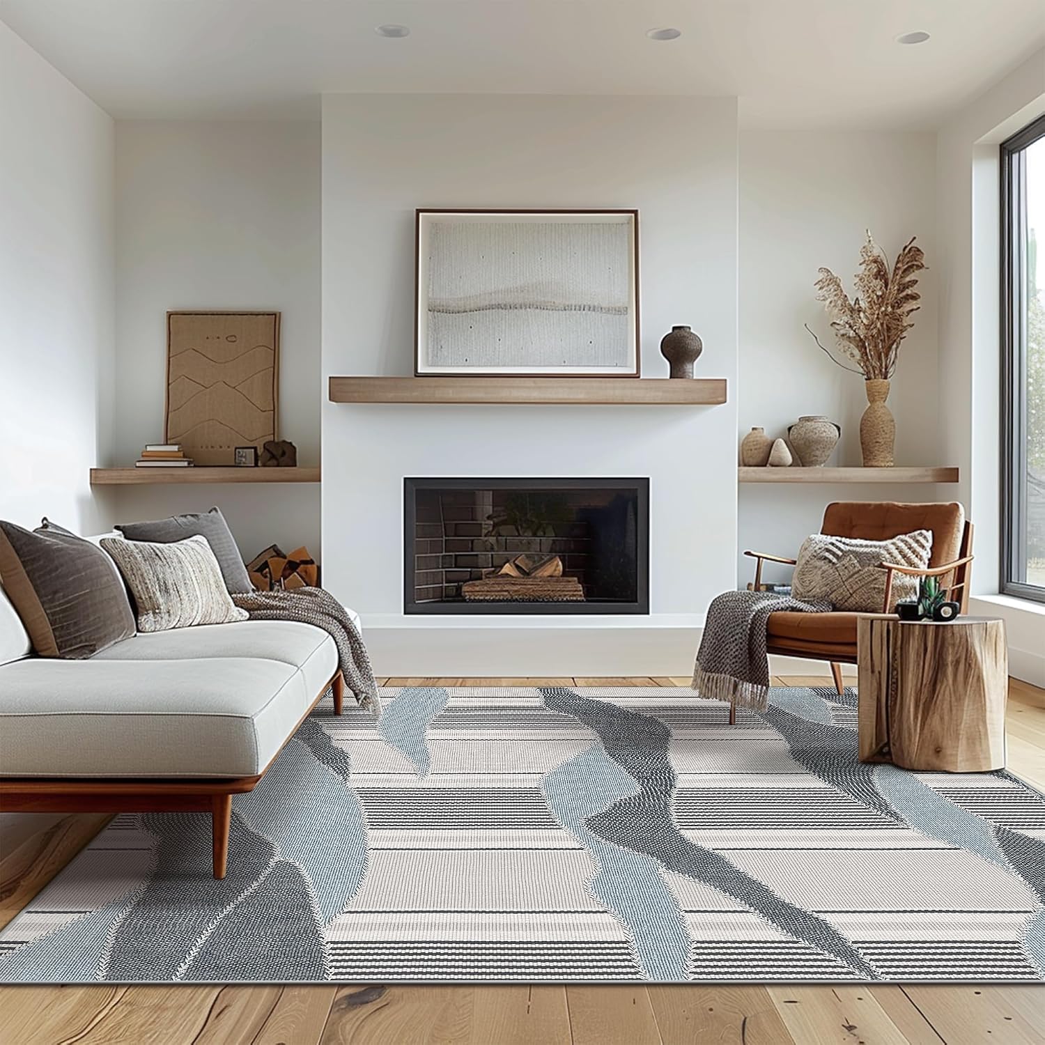 Area Rug 8x10 Machine Washable Vintage Distressed Print Ultra-Thin Chenille Bedroom Living Room Accent Rug, Low Pile Lightweight Non Slip with Gripper, Sage/Charcoal