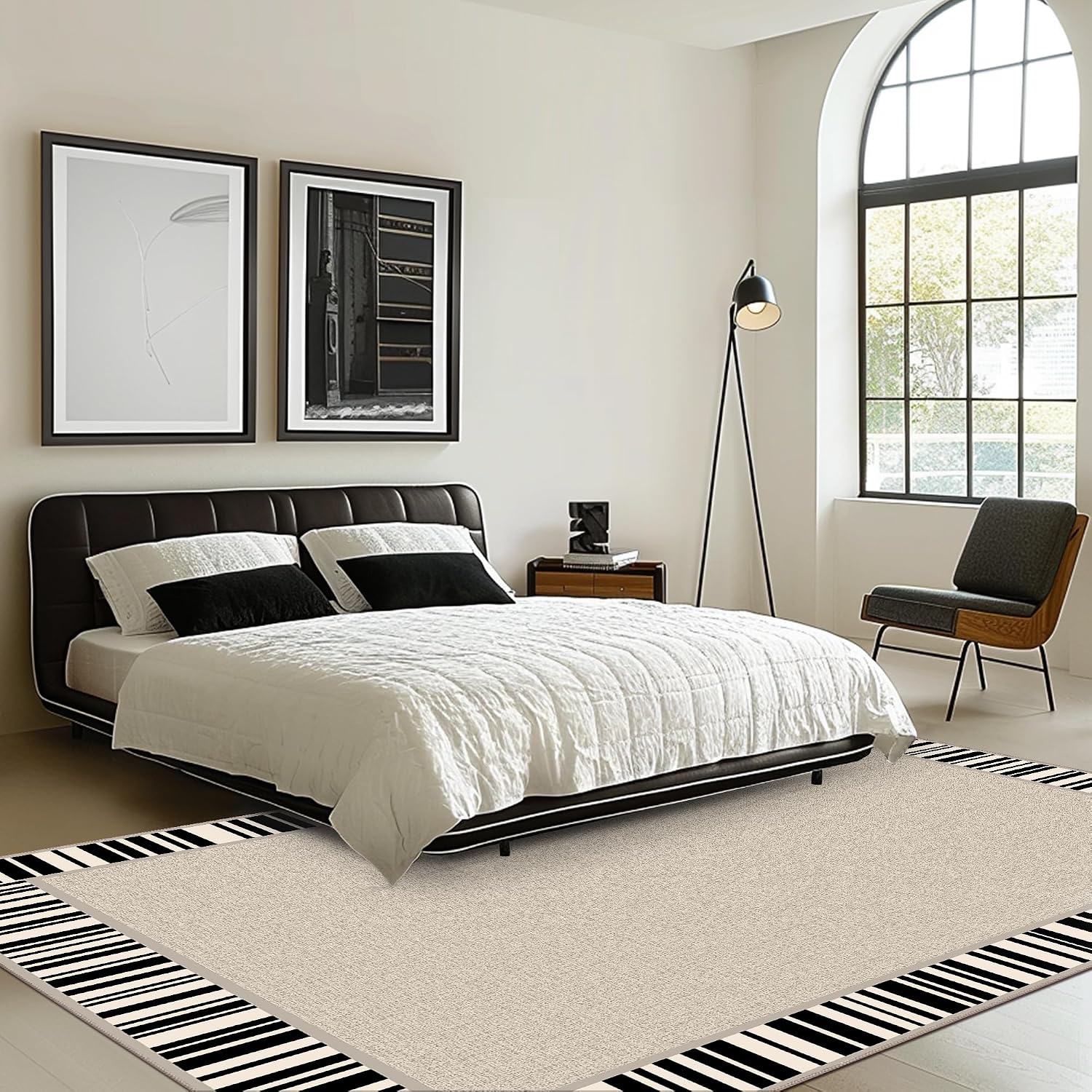 Area Rug 8x10 Machine Washable Vintage Distressed Print Ultra-Thin Chenille Bedroom Living Room Accent Rug, Low Pile Lightweight Non Slip with Gripper, Sage/Charcoal