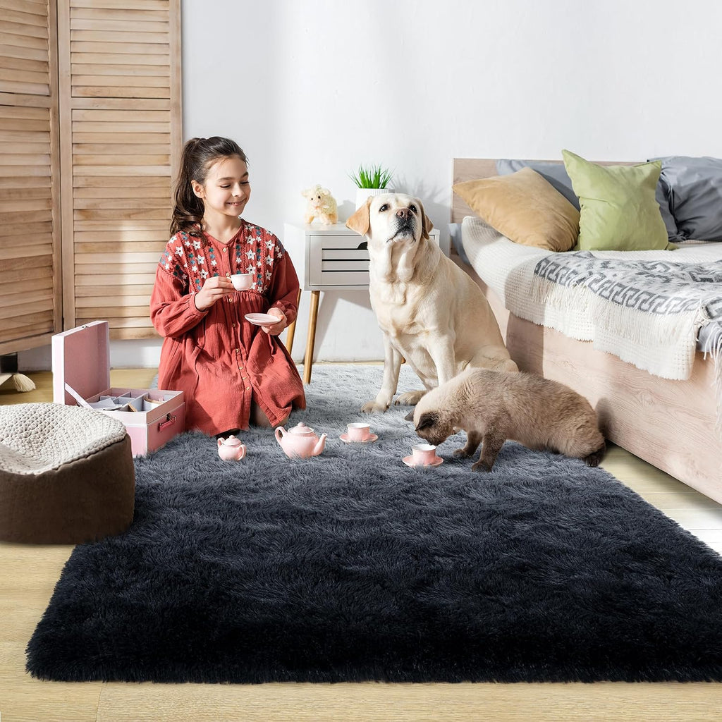Noahas Fluffy Rainbow Rug for Girls Bedroom, Shaggy Area Rugs for Kids Playroom Kawaii Fuzzy Girls Room Decor Carpets for Nursery Baby, Cute Teenage Room Decorations, 3 x 5 Feet