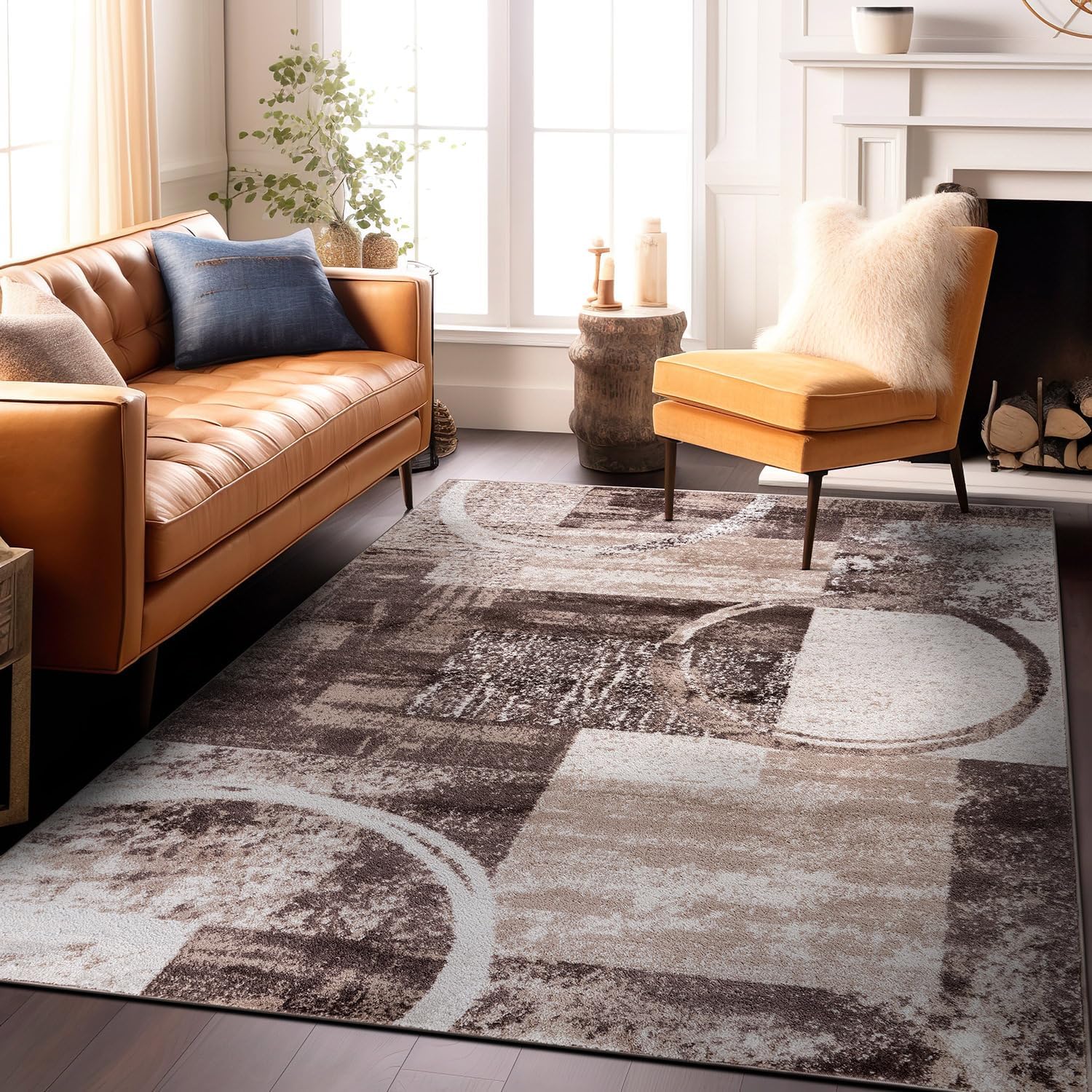 Rugshop Contemporary Abstract Circle Design Soft Area Rug 7'10" x 10'2" Gray