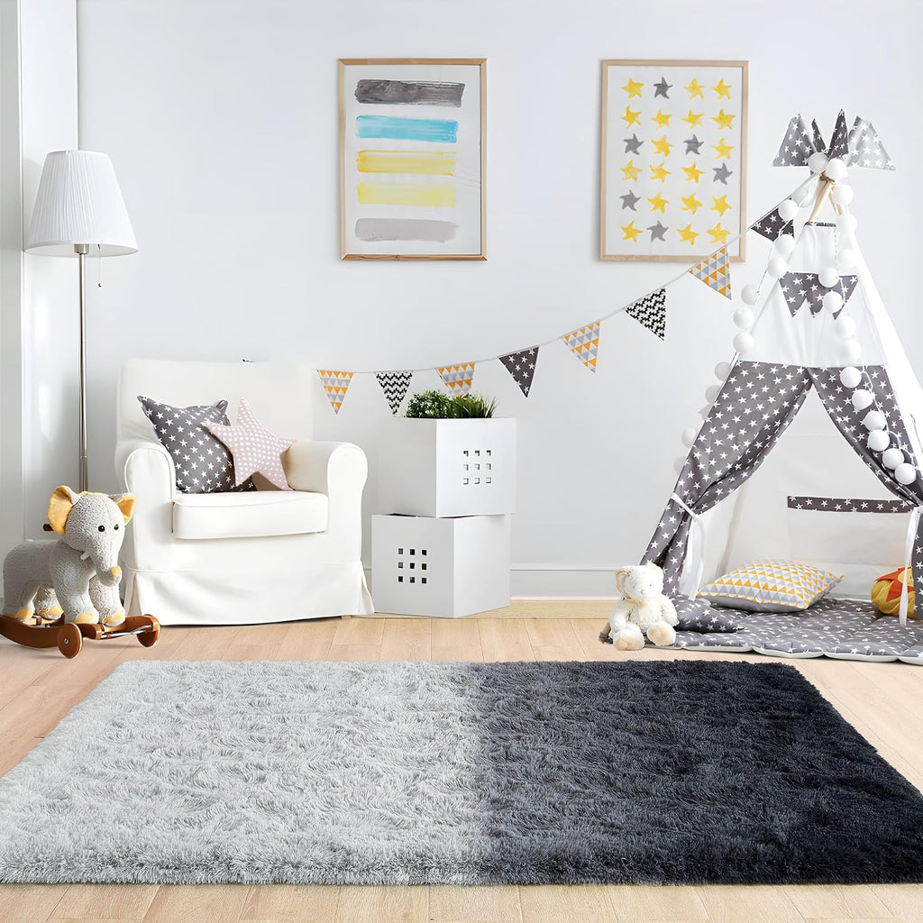 Noahas Fluffy Rainbow Rug for Girls Bedroom, Shaggy Area Rugs for Kids Playroom Kawaii Fuzzy Girls Room Decor Carpets for Nursery Baby, Cute Teenage Room Decorations, 3 x 5 Feet