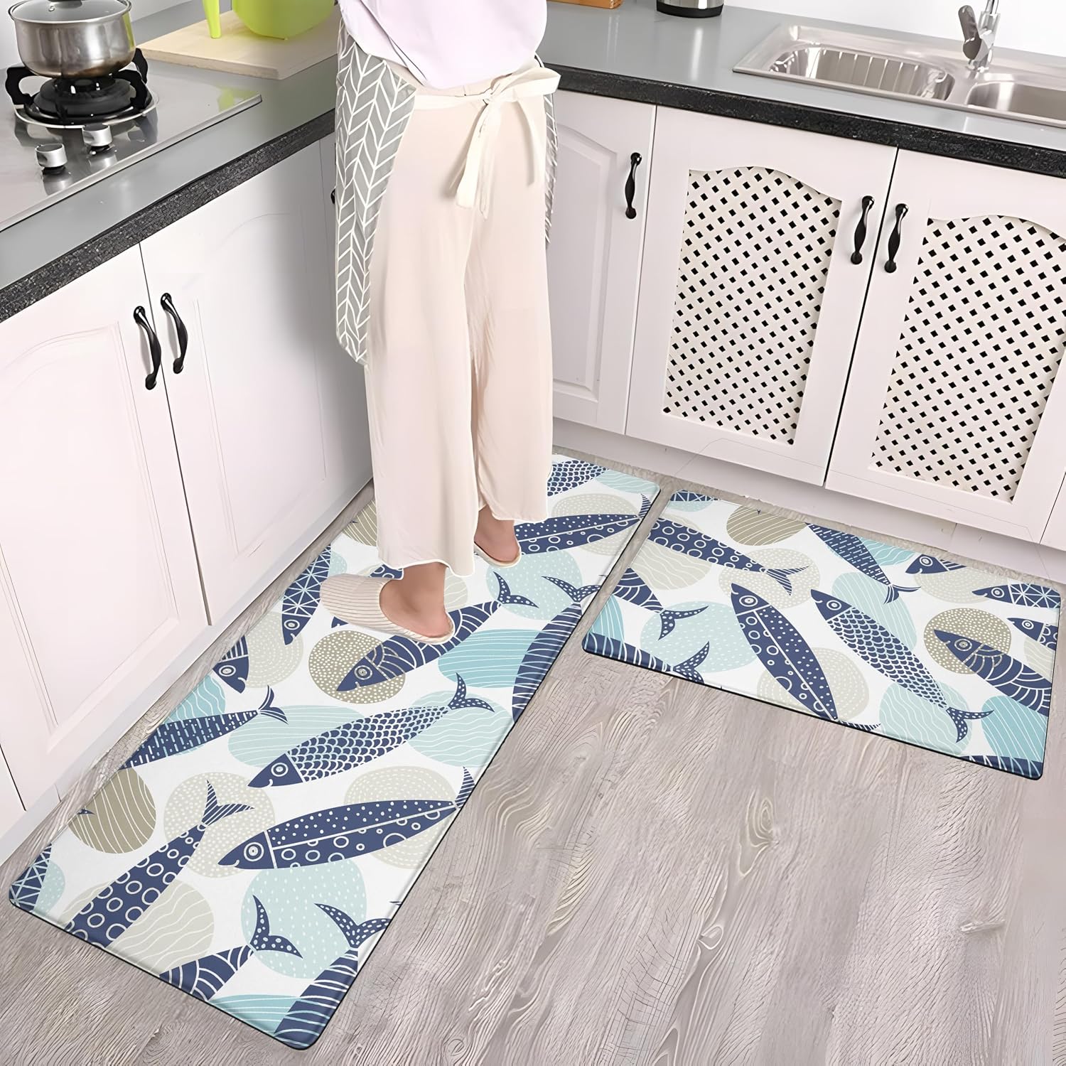 Black and White Buffalo Plaid Kitchen Rugs, Set of 2 Farmhouse Kitchen Quotes Checkered Kitchen Mats, Non-Skid Washable Anti Fatigue Comfort Standing Mats for Kitchen, Sink, 17.3x28+17.3x47 Inch