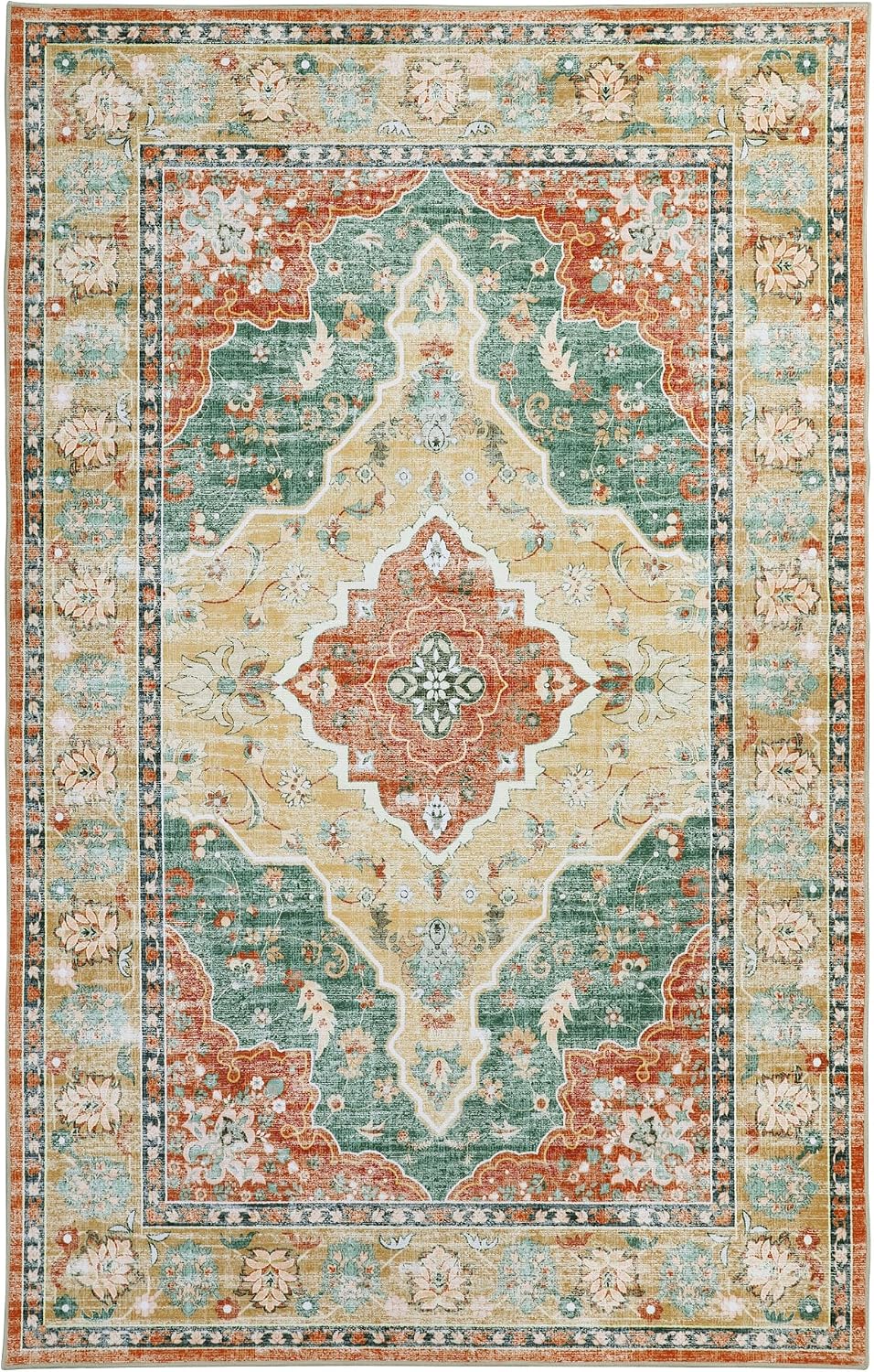 HOMBYS 10x14 Vintage Area Rug for Living Room Bedroom, Large Boho Floor Carpet with Non-Slip Backing for Indoor Office Dining Room, Traditional Home Deco Non-Shedding, Machine Washable