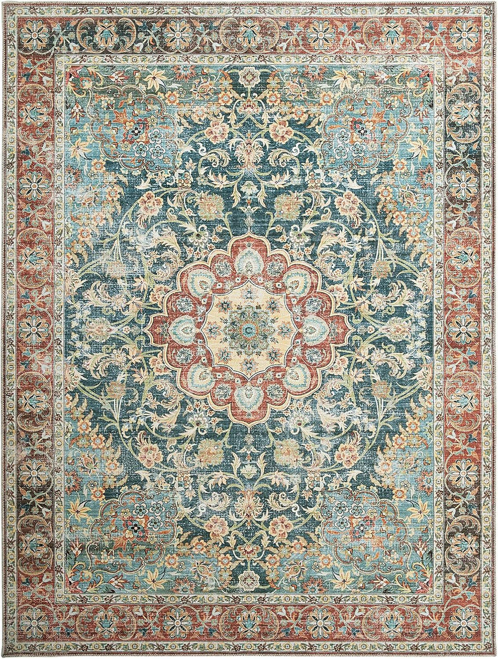 HOMBYS 10x14 Vintage Area Rug for Living Room Bedroom, Large Boho Floor Carpet with Non-Slip Backing for Indoor Office Dining Room, Traditional Home Deco Non-Shedding, Machine Washable