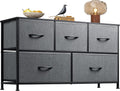 WLIVE Dresser for Bedroom with 5 Drawers, Wide Chest of Drawers, Fabric Dresser, Storage Organizer Unit with Fabric Bins for Closet, Living Room, Hallway, Rustic Brown Wood Grain Print