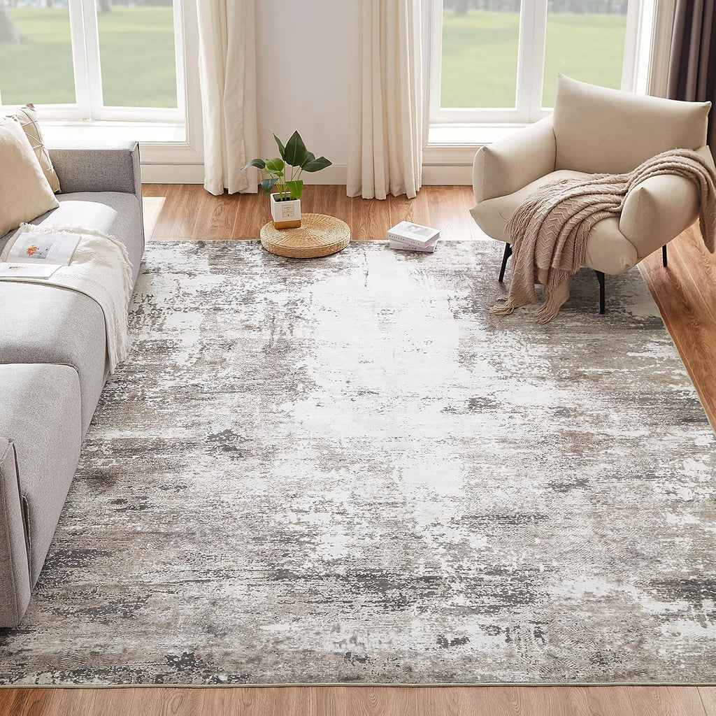 Machine Washable Rug 5'x7' Abstract Washable Area Rugs for Living Room Non Slip Rugs for Bedroom Modern Woven Rug Boho Rug Soft Carpet Kitchen Dining Rugs Home Decor Office Rug (Black)