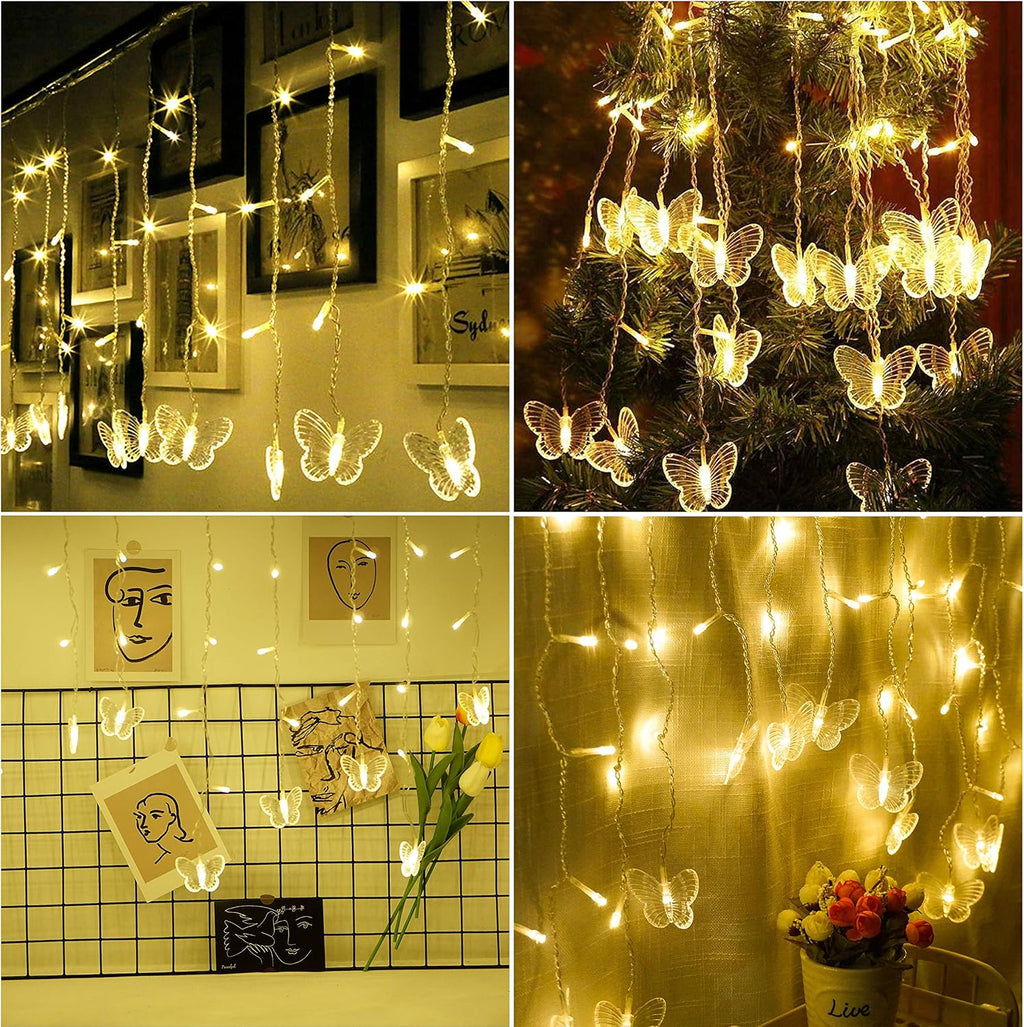 Curtain Butterfly String Light 20Ft 120LED Window USB Fairy Lights 24 Butterfly 8 Modes with Remote Control for Room Bedroom Patio Party Wedding Holiday Christmas Decoration (colorful)