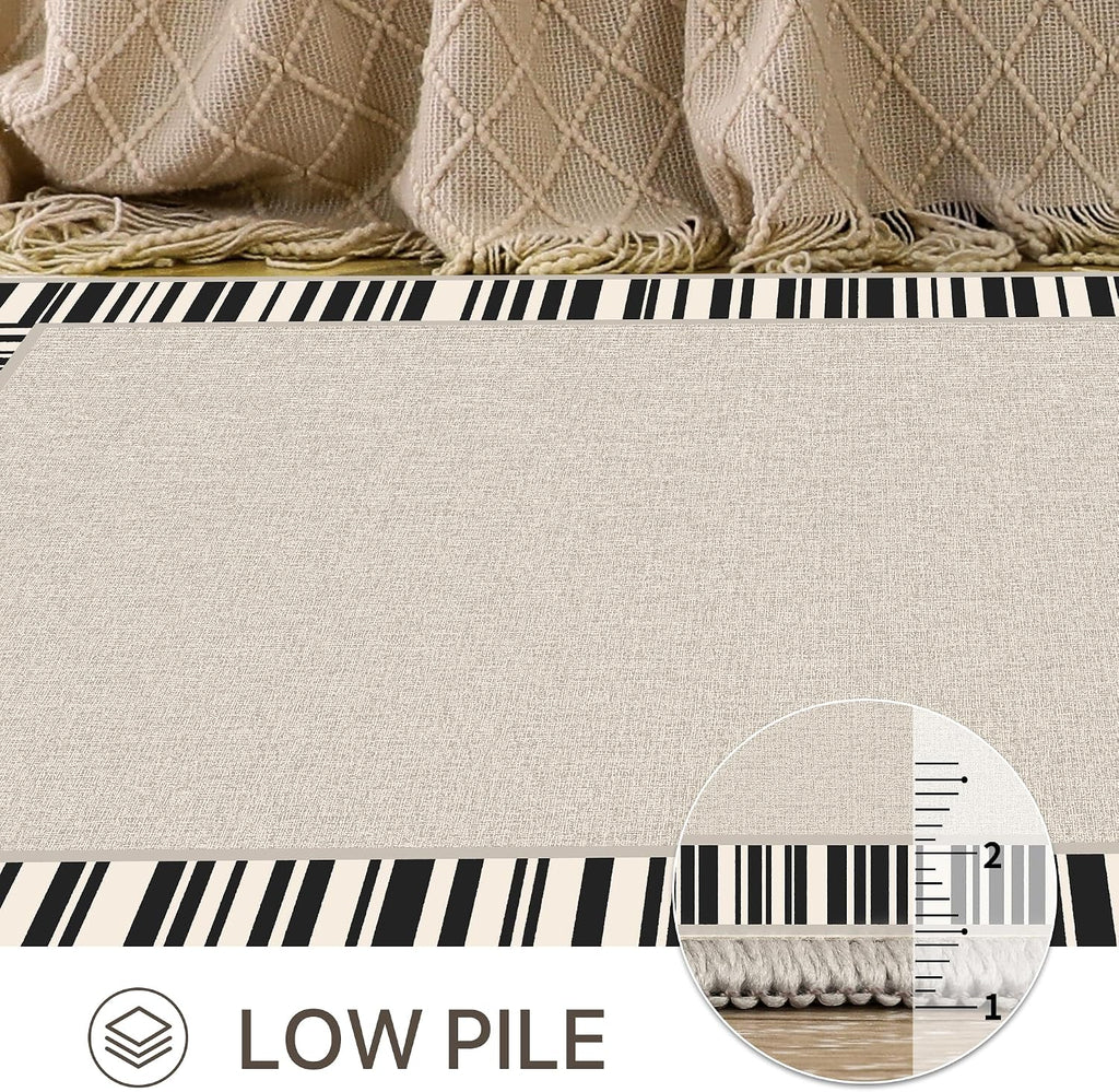 Area Rug 8x10 Machine Washable Vintage Distressed Print Ultra-Thin Chenille Bedroom Living Room Accent Rug, Low Pile Lightweight Non Slip with Gripper, Sage/Charcoal
