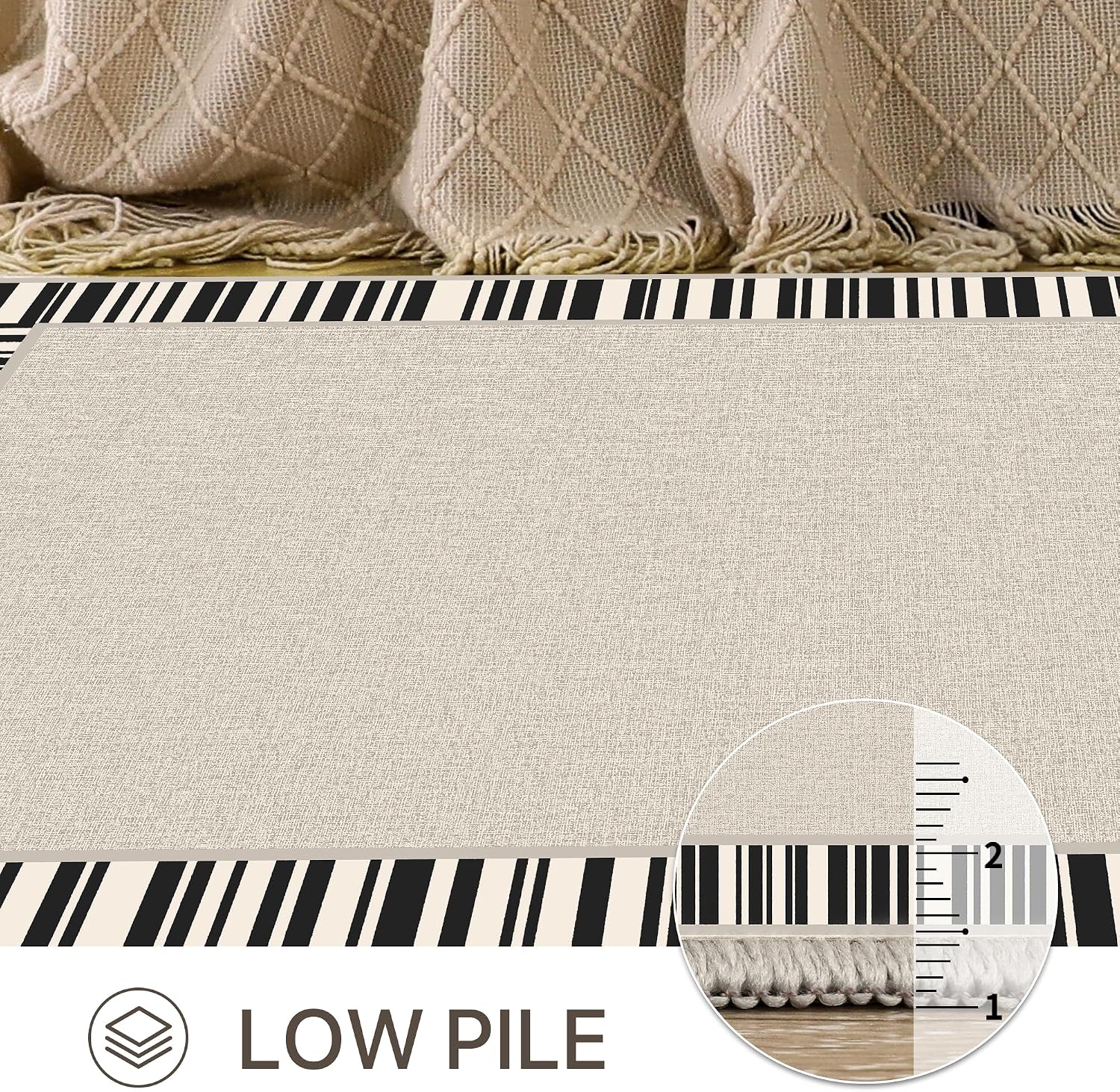 Area Rug 8x10 Machine Washable Vintage Distressed Print Ultra-Thin Chenille Bedroom Living Room Accent Rug, Low Pile Lightweight Non Slip with Gripper, Sage/Charcoal