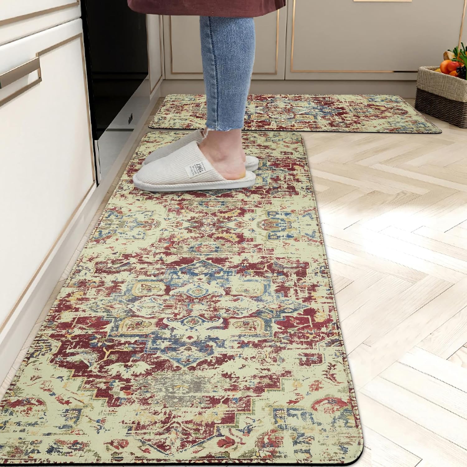 Black and White Buffalo Plaid Kitchen Rugs, Set of 2 Farmhouse Kitchen Quotes Checkered Kitchen Mats, Non-Skid Washable Anti Fatigue Comfort Standing Mats for Kitchen, Sink, 17.3x28+17.3x47 Inch
