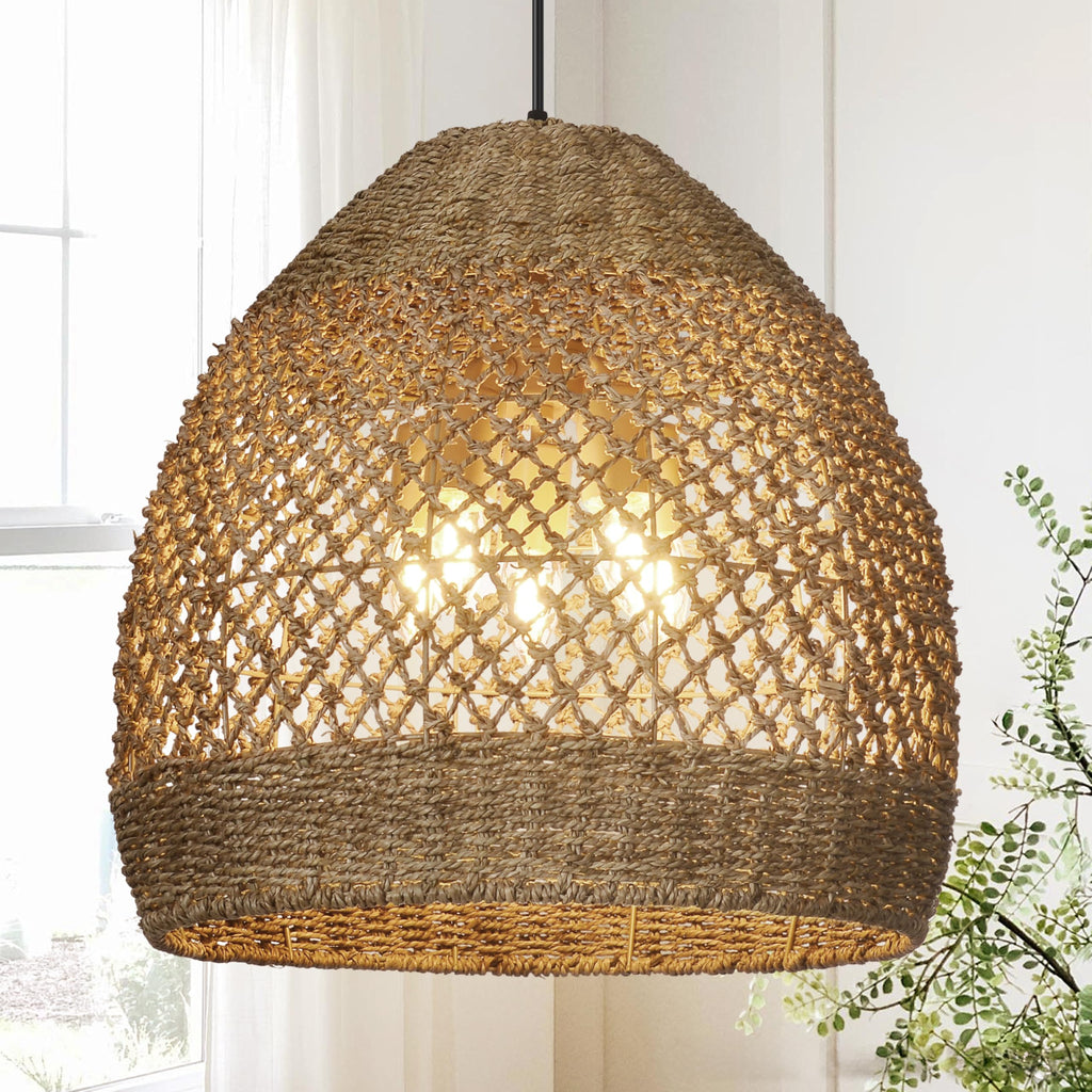 17.7 in 5-Light Woven Rattan Chandelier - TPPGpn