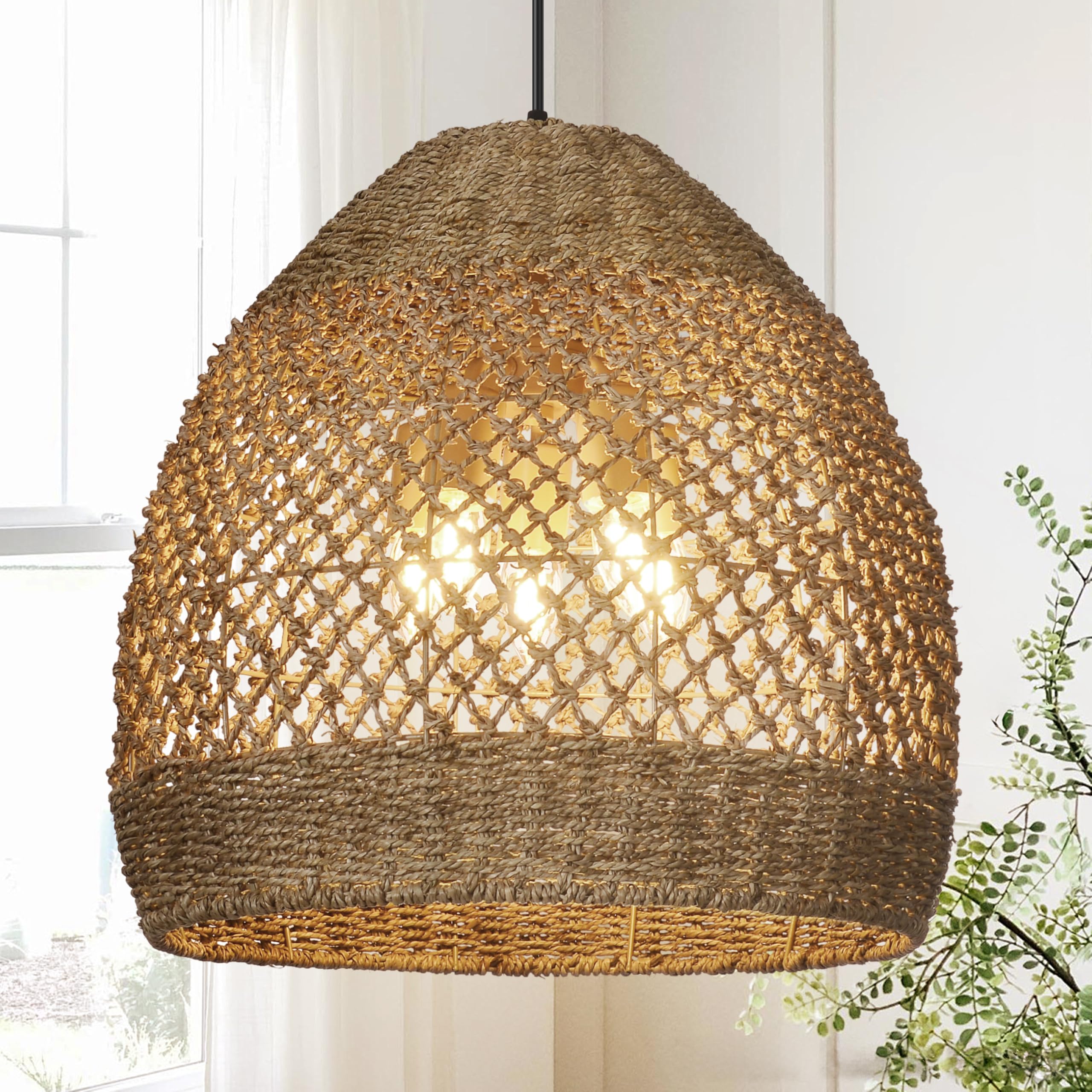 17.7 in 5-Light Woven Rattan Chandelier - TPPGpn