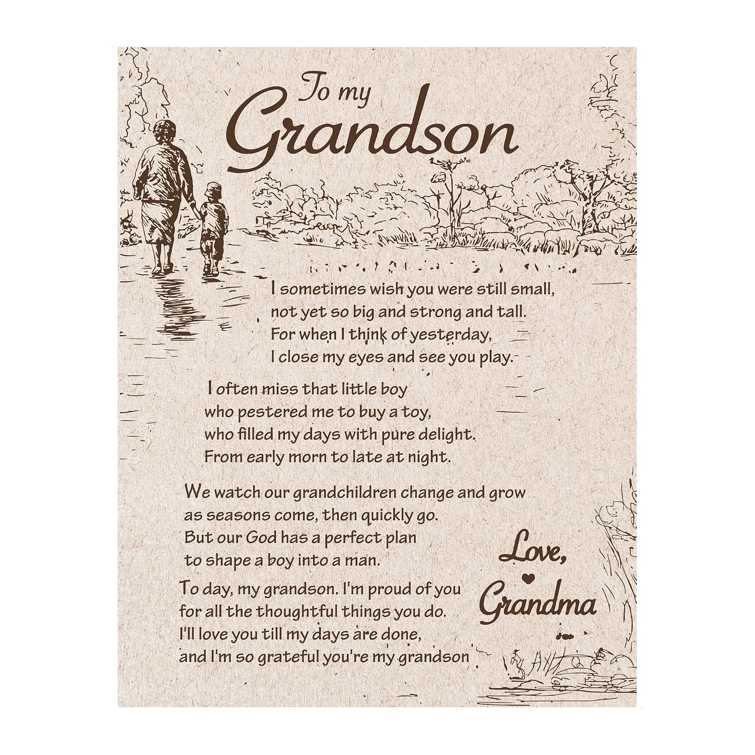 Grandma Love Message - Floral Inspirational Wall Decor, Family Motivational Wall Art Quotes Print, Ideal For Home Decor, Bedroom Decor, Kitchen Decor, or Living Room Decor For Wall, Unframed - 11x14