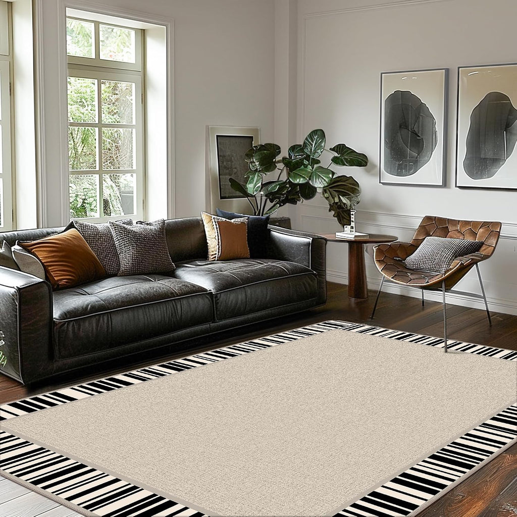 Area Rug 8x10 Machine Washable Vintage Distressed Print Ultra-Thin Chenille Bedroom Living Room Accent Rug, Low Pile Lightweight Non Slip with Gripper, Sage/Charcoal