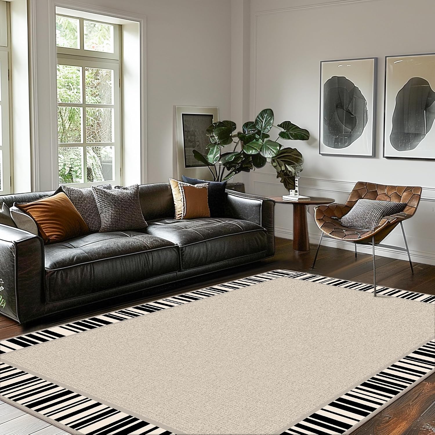 Area Rug 8x10 Machine Washable Vintage Distressed Print Ultra-Thin Chenille Bedroom Living Room Accent Rug, Low Pile Lightweight Non Slip with Gripper, Sage/Charcoal
