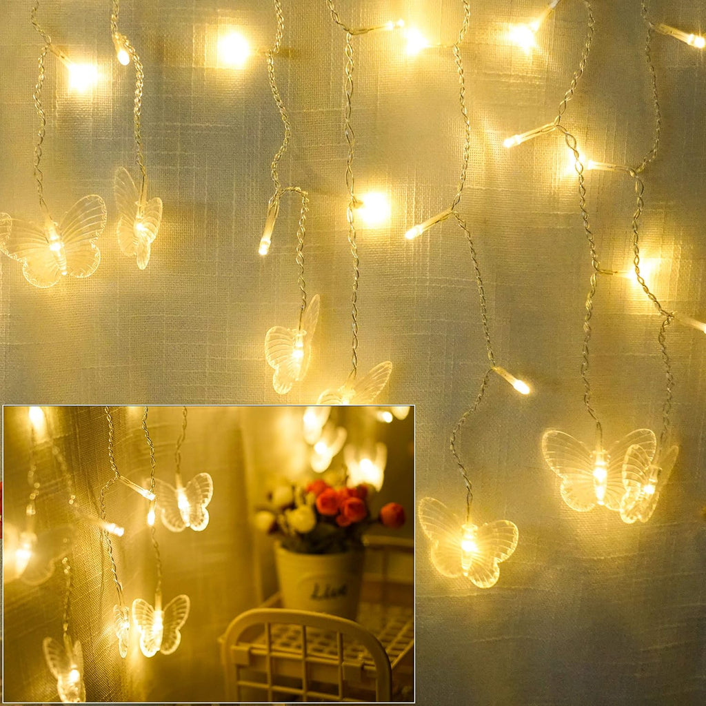 Curtain Butterfly String Light 20Ft 120LED Window USB Fairy Lights 24 Butterfly 8 Modes with Remote Control for Room Bedroom Patio Party Wedding Holiday Christmas Decoration (colorful)