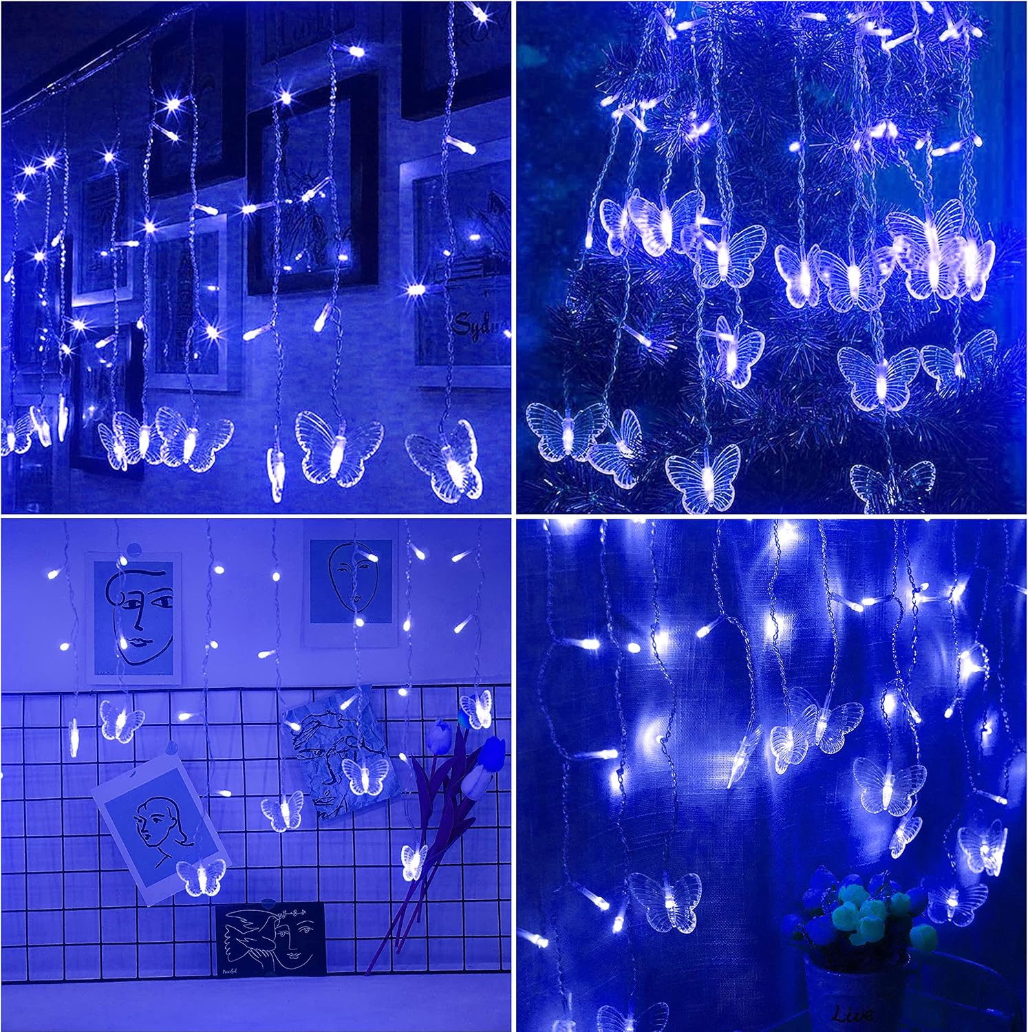 Curtain Butterfly String Light 20Ft 120LED Window USB Fairy Lights 24 Butterfly 8 Modes with Remote Control for Room Bedroom Patio Party Wedding Holiday Christmas Decoration (colorful)