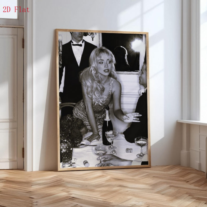 Carpenter Monochrome Canvas Wall Art, Classic Vintage Music Poster and Fashion Portrait for Bedroom Decor — artwork and room preview