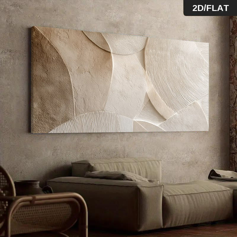 Neutral Geometric Canvas Wall Art, Cream and Beige Layered Shapes with a Textured Plaster Effect — artwork and room preview