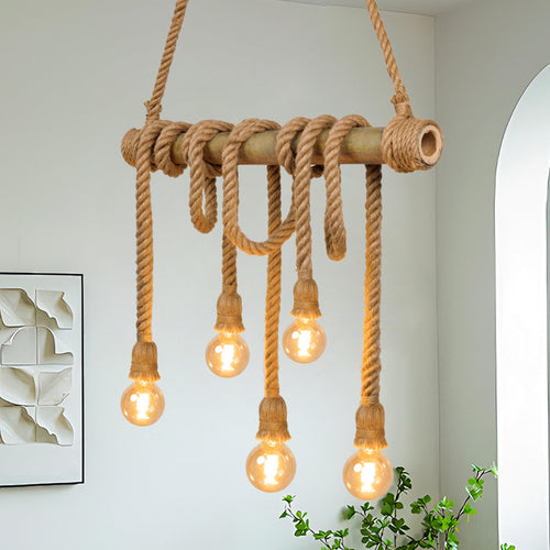 27.5 in 5-Light Bamboo & Rope Chandelier product image 1 of 5